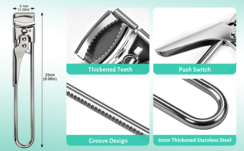 Stainless steel bottle opener with dimensions and details