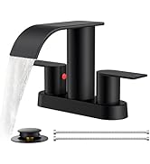 FORIOUS Matte Black Bathroom Faucets, Waterfall 4 Inch Centerset Bathroom Sink Faucet with Metal ...