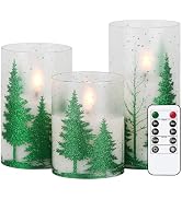 DRomance Christmas Tree Glass Flameless Candles with Remote Timer Battery Operated Real Wax 3D Wi...