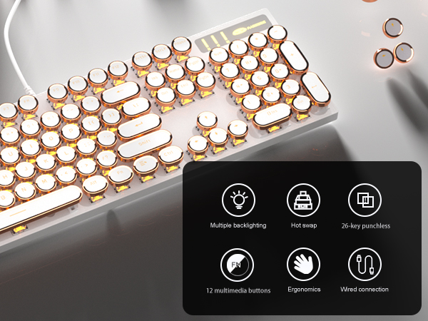 Typewriter Style Mechanical gold Keyboard