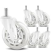 TESUMI White Office Chair Wheels 3" Roller Blade Rubber Chair Casters Replacement, Heavy Duty Qui...