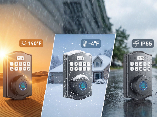 IP55 weather resistant smart lock for extreme hot and cold temperatures