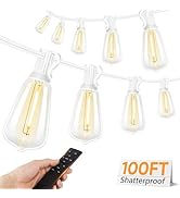 Brightever 100FT Outdoor String Lights with Remote, Dimmable LED Patio Lights with 32 ST38 Shatte...