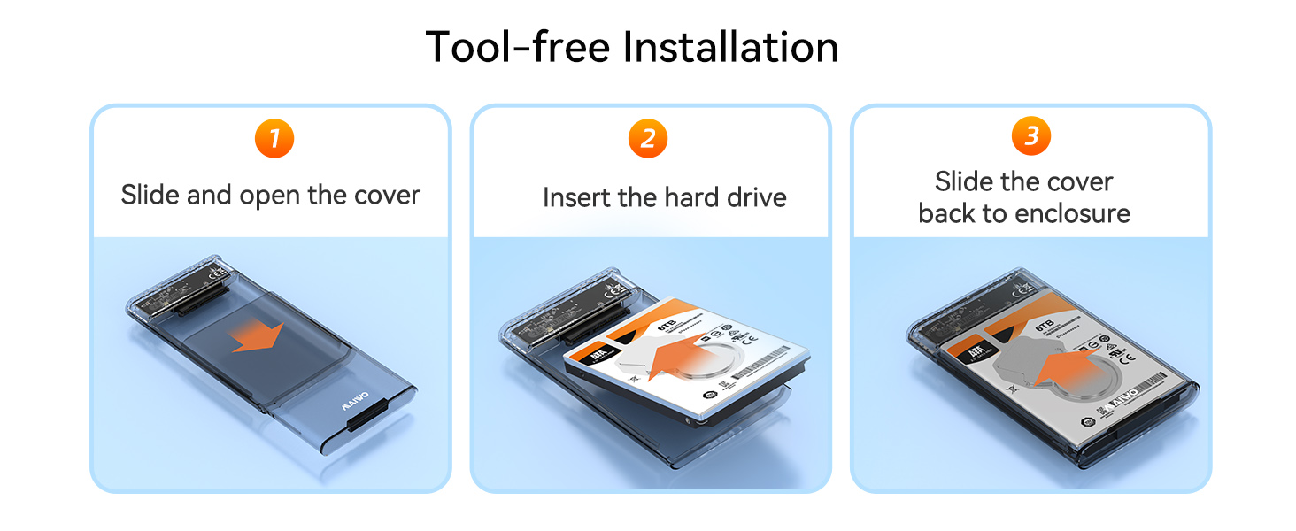 2.5 hard drive enclosure Tool-Free Clear for 2.5 Inch SSD &amp; HDD 9.5mm 7mm External Hard Drive Case