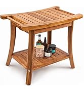 Tinamo 22" Teak L Shower Bench Seat for Inside Shower - 400Lbs Capacity - Wooden Shower Bench wit...