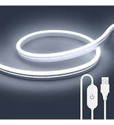 2M Neon Strip Light, 5V White USB Powered Rope Lights, 360 ° Bending Dimmable Waterproof Rope Lig...