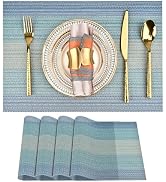 SLKQG Placemats Set of 4 - Easy Clean Washable Vinyl Placemats - Wipeable Heat Resistant Table Ma...