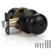 KNOBWELL 1 Pack Matte Black Privacy Door Knob for Bathroom or Bedroom, Keyless Round Interior Doo...
