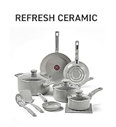 T-fal Ceramic Refresh, Ceramic Nonstick Cookware Set 20 Piece, Oven Broiler Safe 350F, Kitchen Co...
