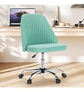 Sweetcrispy Armless Vanity Chair, Cute Comfy Home Office Desk Chair with Wheels, Modern Upholster...