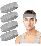 4 Pack Headbands for Men, Sweat Bands Headbands Men &amp; Women, Cotton Terry Sweat Bands for Tennis,...