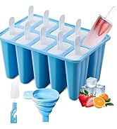 Silicone Popsicle Molds 10 Pcs Ice Pop Maker Molds with 10 Reusable Sticks, Cleaning Brush and Fu...