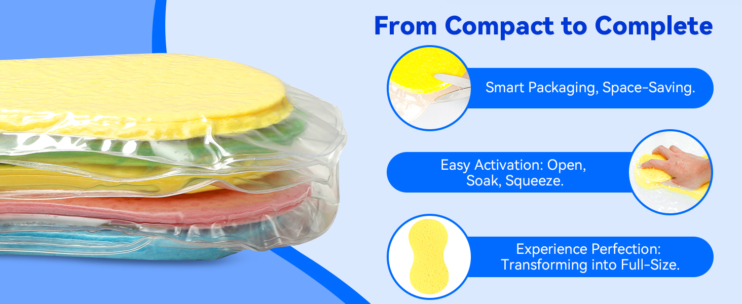Easily expand the vacuum packaging into a full-size sponge