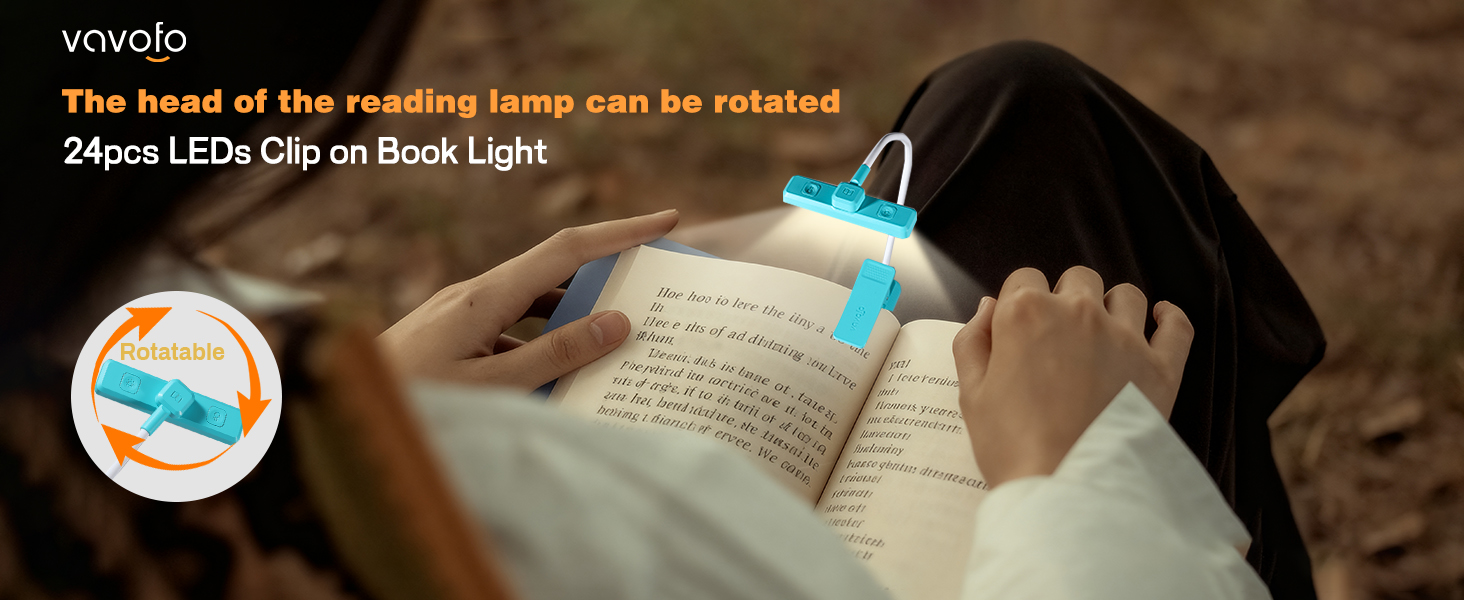 VAVOFO 24pcs LEDs rechargeable reading book light with rotatable light head-blue
