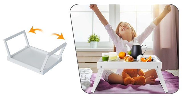 Bamboo Bed Tray Table with Folding Leg