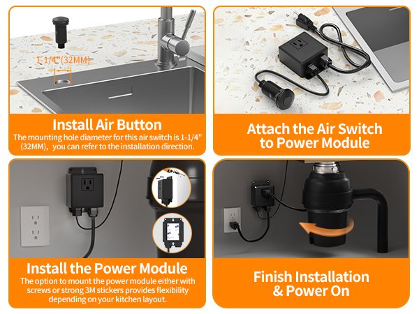 Garbage Disposal Air Switch Kit Waterproof Garbage Disposal Button Kit