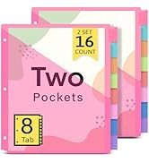 Taja 16 Count Dividers for 3 Ring Binder with Two Pockets, 8 Tabs Set, Plastic Binder Index Divid...