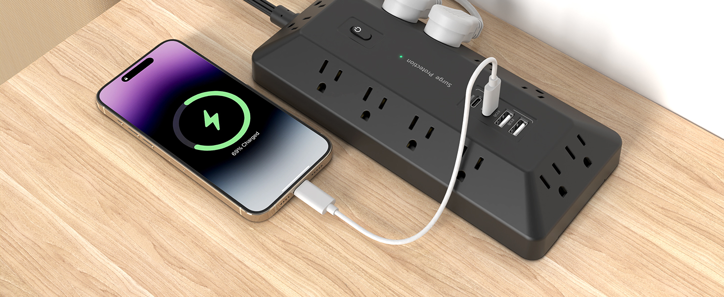 12 outlets desk power hub with 1800j surge protector