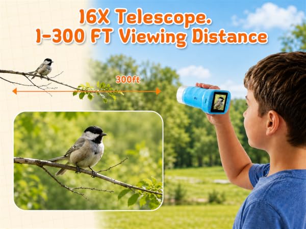 16X Telescope. 1–300 FT Viewing Distance