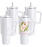 D·S 4 Pack Sublimation Tumblers 40 OZ with Handle Blank Insulated Large Tumbler Bulk, Coffee Trav...