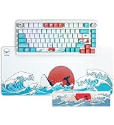 XVX PBT Keycaps and Japanese Sea Wave Large Mouse Pad Combo, 121 Keys Coral Sea Custom Key caps, ...