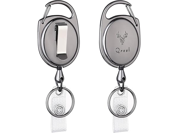 Metal Heavy-duty Retractable Badge Holder Reels with Carabiner &amp; Belt Clip &amp; Key Ring