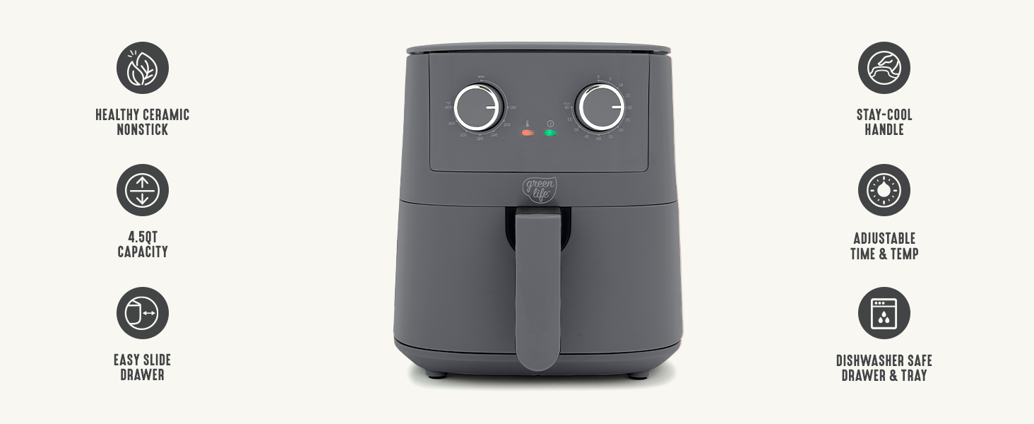 GreenLife, Ceramic Nonstick, PFAS-Free, Non-Toxic, Electrics, Air Fryer