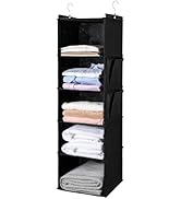 BOOMIBOO Hanging Closet Organize and Shelves,5-Hanging Shelf with 2 Side Pockets,Storage Foldable...
