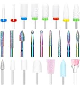 Modelones 24 Pcs Nail Drill Bit Set, 3/32” Ceramic Diamond Carbide Nail Drill Bits, Acrylic Gel N...