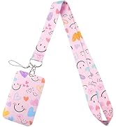 Pink ID Badge Holder Lanyard for ID Badge Keys Aesthetic Love Heart Card Holder Cute Keychain ID ...