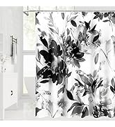Litabel Black Watercolor Floral Shower Curtain, Plant Leaves with Flower Shower Curtains for Summ...