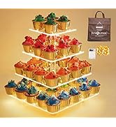 Jusalpha 4 Tier Square Cupcake Stand Serving Tray Acrylic Cupcake Tower - Ideal for Weddings Birt...