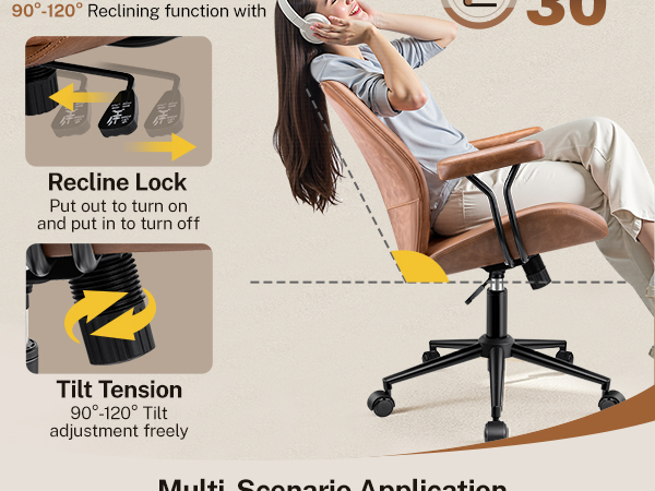 Home Office Desk Chairs with Removable Armrests, Adjustable Height Rocking