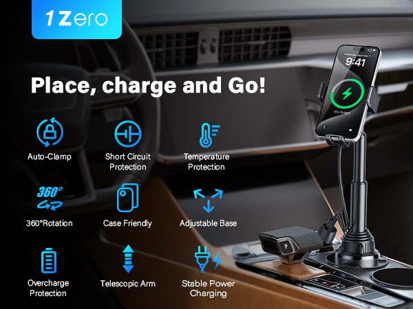 wireless car charger cup holder phone mount