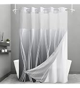 TWLSNCD Extra Long No Hook Shower Curtain and Liner Set, Ombre Grey Striped Shower Curtains with ...