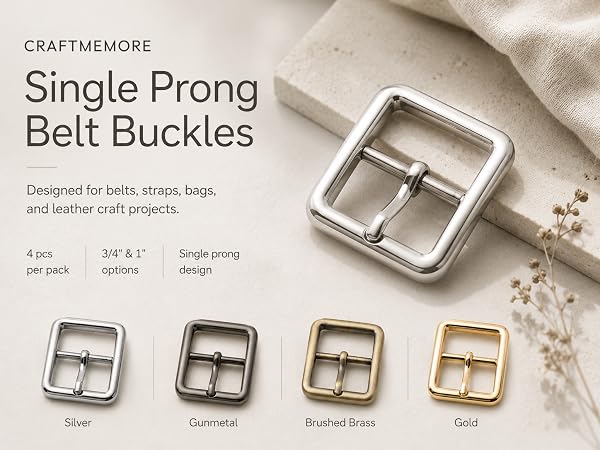 Single prong center bar belt buckles for leather craft straps and bags