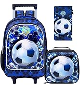 CCJPX 3PCS Soccer Rolling Backpack for Boys, Roller School Bookbag with Lunch Box, Football Water...