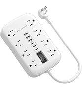 Short Extension Cord 1 ft - Small Power Strip Flat Outlet Extender Surge Protector with 8 AC Outl...