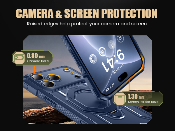 This phone case features extra raised edges around the screen and camera for added protection