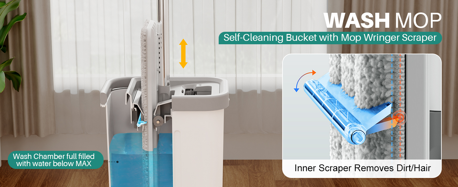 Self-Cleaning Bucket with Mop Wringer Scraper