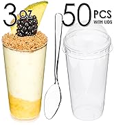 DLux 50 x 3oz Mini Dessert Cups with Lids &amp; Spoons, Shooter - Clear Plastic Parfait Appetizer Cup...