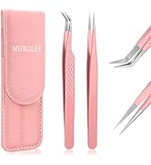 MORGLES Lash Extension Tweezers, Fiber Tip Tweezers for Eyelash Extensions for Volume Lashes with...
