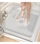 HITSLAM Non Slip Shower Stall Mat with Center Drain Hole, Diamond Textured PVC Bath Mat for Insid...