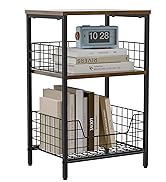 X-cosrack Side Table, Industrial Retro End Table Nightstand Storage Shelf for Living Room Bedroom...