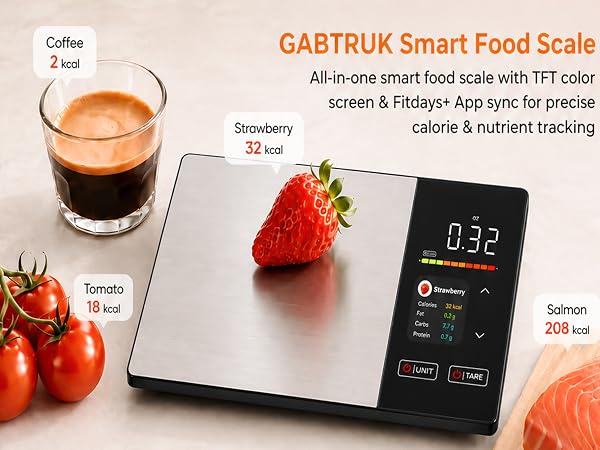 GABTRUK digital kitchen scale sync Fitdays App track food calories nutrients