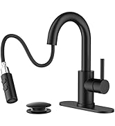 FORIOUS Matte Black Bathroom Faucet with Pull Down Sprayer, Single Hole Bar Sink Faucet 1 Hole wi...
