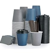 100 Pack 10oz Paper Coffee Cups, Disposable Coffee Cups with Lids, Sleeves and Stirring Sticks, H...