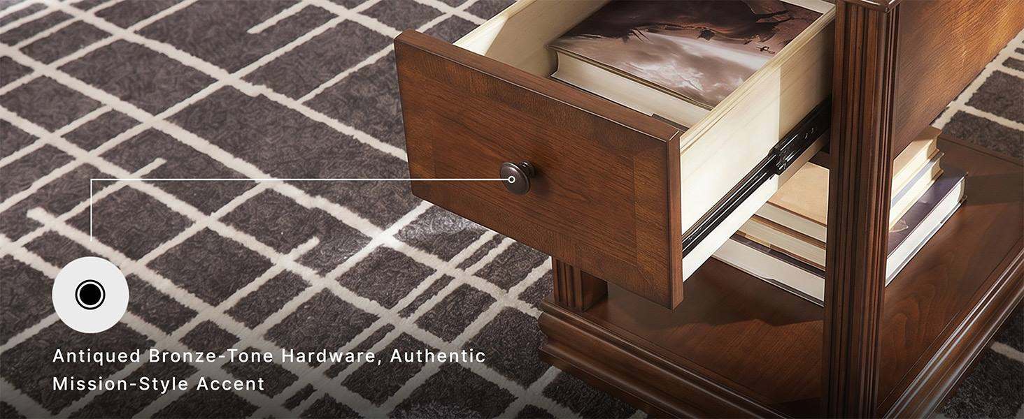 Slim bedside table with a 13-inch width fitting perfectly into a compact apartment reading nook