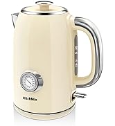 KitchMix Electric Kettle,1.7L Stainless Steel Tea Kettle with Thermometer,1500W Cordless Water Bo...