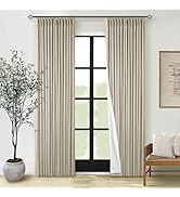 Neutral Pinch Pleated Linen Blackout Curtains 84 Inch Length 2 Panels Thermal Insulated Full Blac...